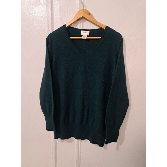 Neiman Marcus 100% Cashmere Sweater Womens Large Vneck Dark green pullover - Picture 1 of 7